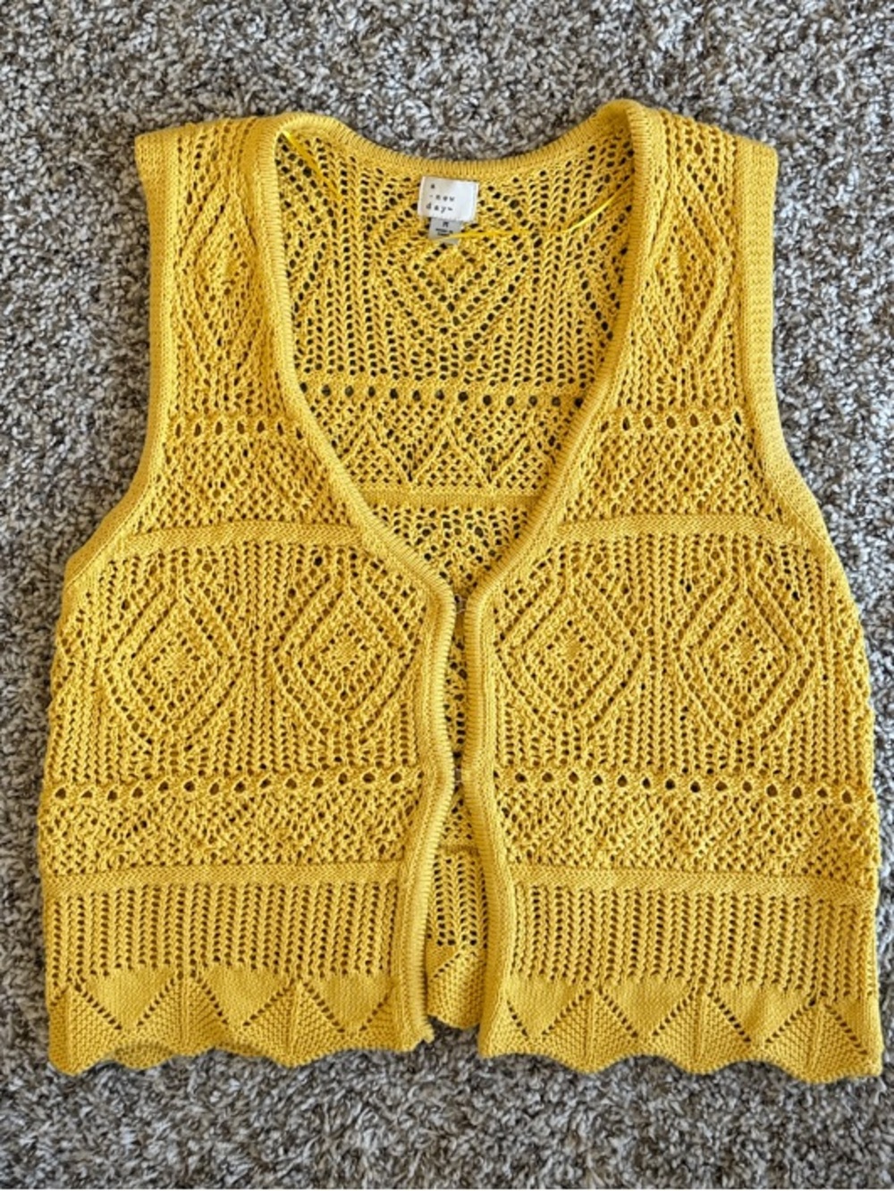 a new day Yellow Crochet Open-Front Women's Vest